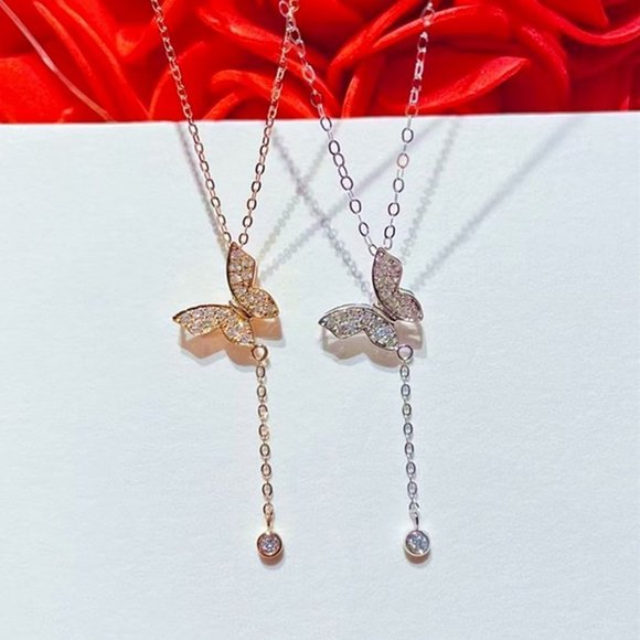 New Popular Butterfly Necklace for Women 18K Gold Plated CZ, HA4603 - Picture 5 of 6